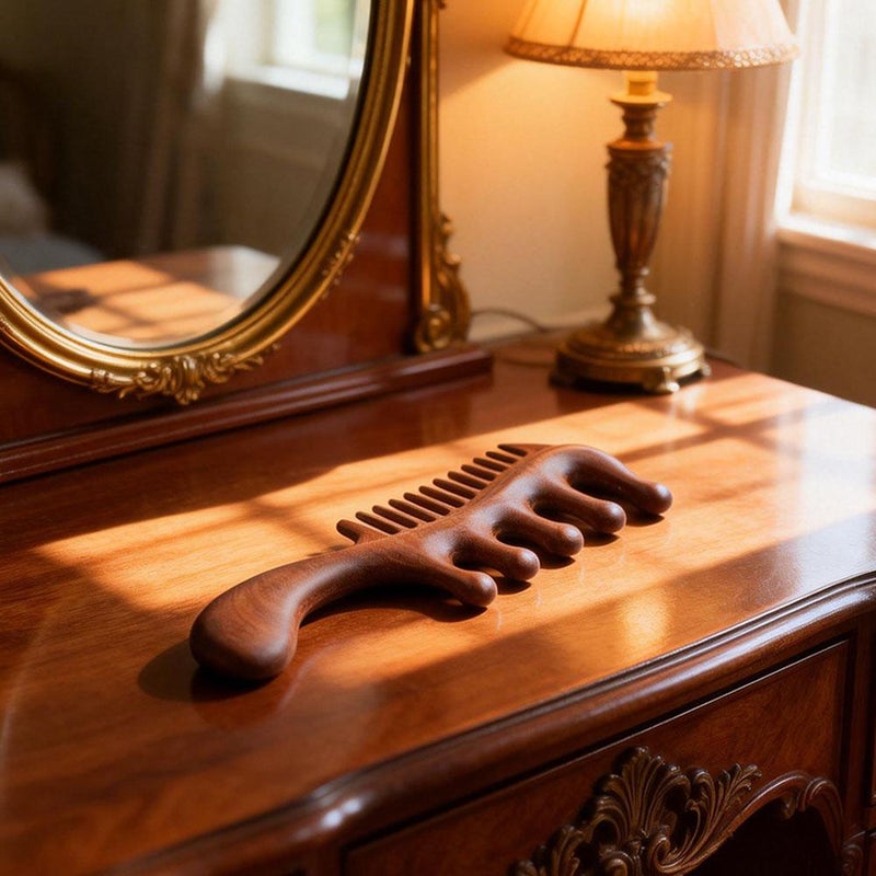 Wooden Scalp Massage Comb 2 in 1 - Wide & Fine Tooth Sandalwood Comb for Hair Growth, Gua Sha, Stress Relief & Styling, Natural Hair Scalp Massager Tool - Image 5